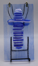 Load image into Gallery viewer, Blue Stacked Cross on Blue Transparent Glass Sun Catcher