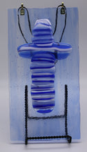 Load image into Gallery viewer, Blue Stacked Cross on Blue Transparent Glass Sun Catcher