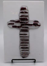 Load image into Gallery viewer, Clear & Purple Stacked Cross on White Opaque Glass Plate