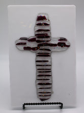 Load image into Gallery viewer, Clear & Purple Stacked Cross on White Opaque Glass Plate
