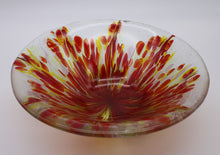 Load image into Gallery viewer, Round Red, Yellow and Purple Frit Stretching Bowl