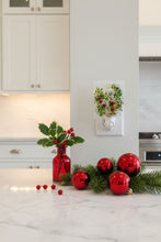 Load image into Gallery viewer, Christmas White Cross on Clear & White streaky Glass surrounded by Ivy and red berries