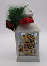 Load image into Gallery viewer, Small White Wooden Snowman Lantern