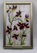 Load image into Gallery viewer, Red Flowers on Pink Streaky Glass Framed