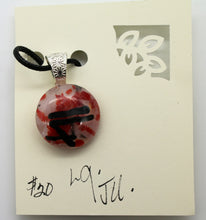 Load image into Gallery viewer, Jewelry- Necklace Round Clear Glass pendant with red and white flakes and black strips embedded