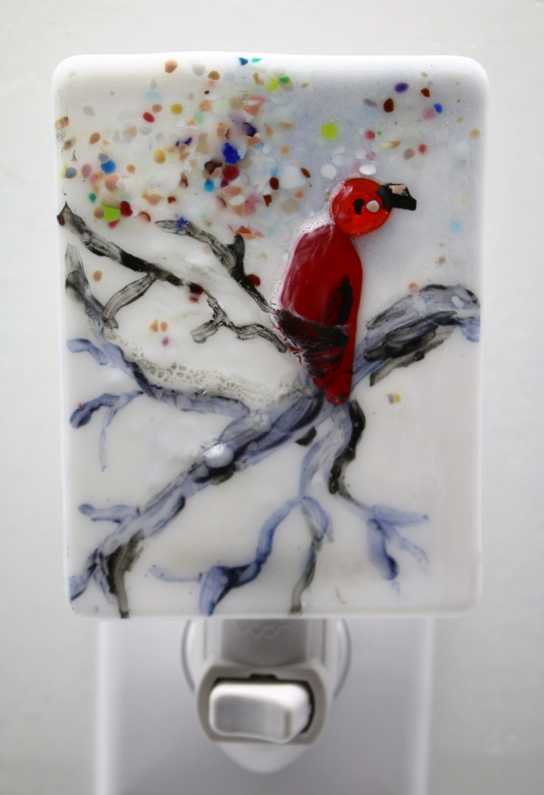 Red Cardinal on Branch in Winter sky Night Light