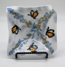 Load image into Gallery viewer, White Dish with Blue stamping and black butterflys
