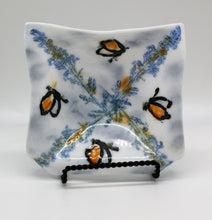 Load image into Gallery viewer, White Dish with Blue stamping and black butterflys
