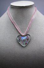 Load image into Gallery viewer, Jewelry - Clear Heart with small pieces of glass sprinkled across Dichroic triangle.
