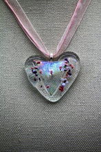 Load image into Gallery viewer, Jewelry - Clear Heart with small pieces of glass sprinkled across Dichroic triangle.
