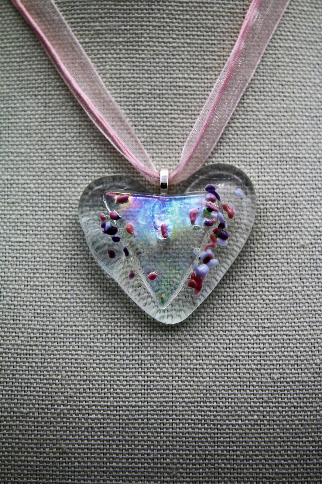 Jewelry - Clear Heart with small pieces of glass sprinkled across Dichroic triangle.