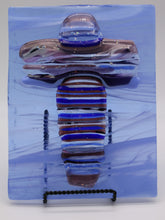 Load image into Gallery viewer, Large Cross on Blue and white Whispy Transparent Glass
