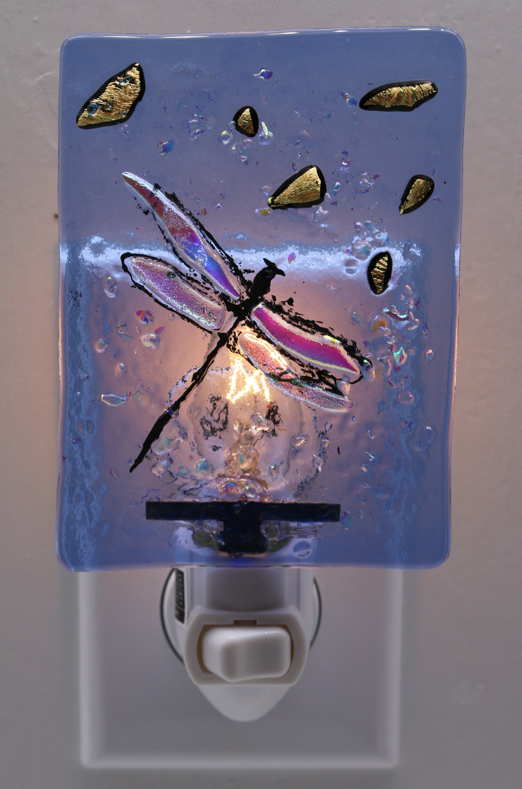 Dragonfly Night Light on Blue Glass