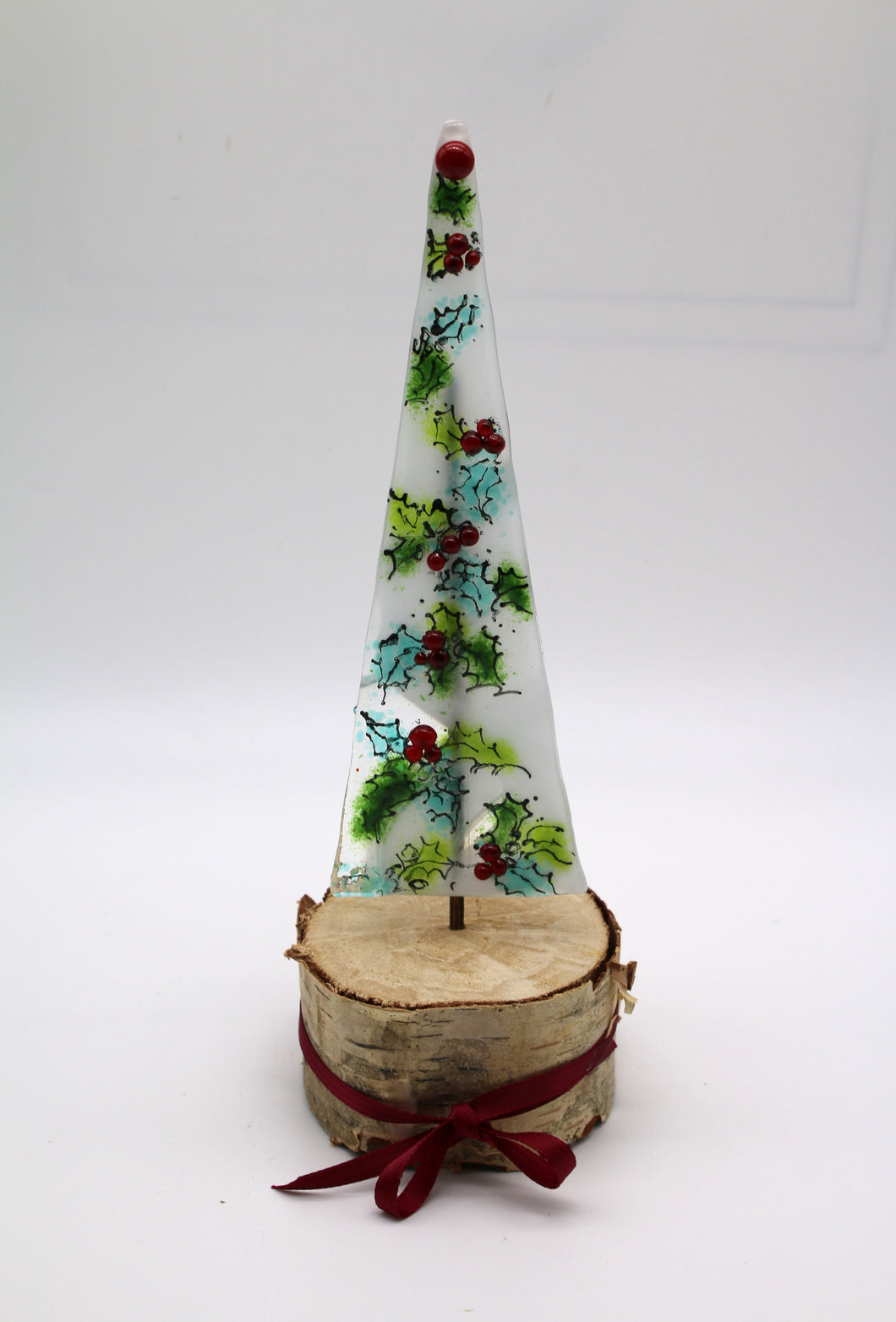 Christmas Holly Tree with Birch Wood Stand