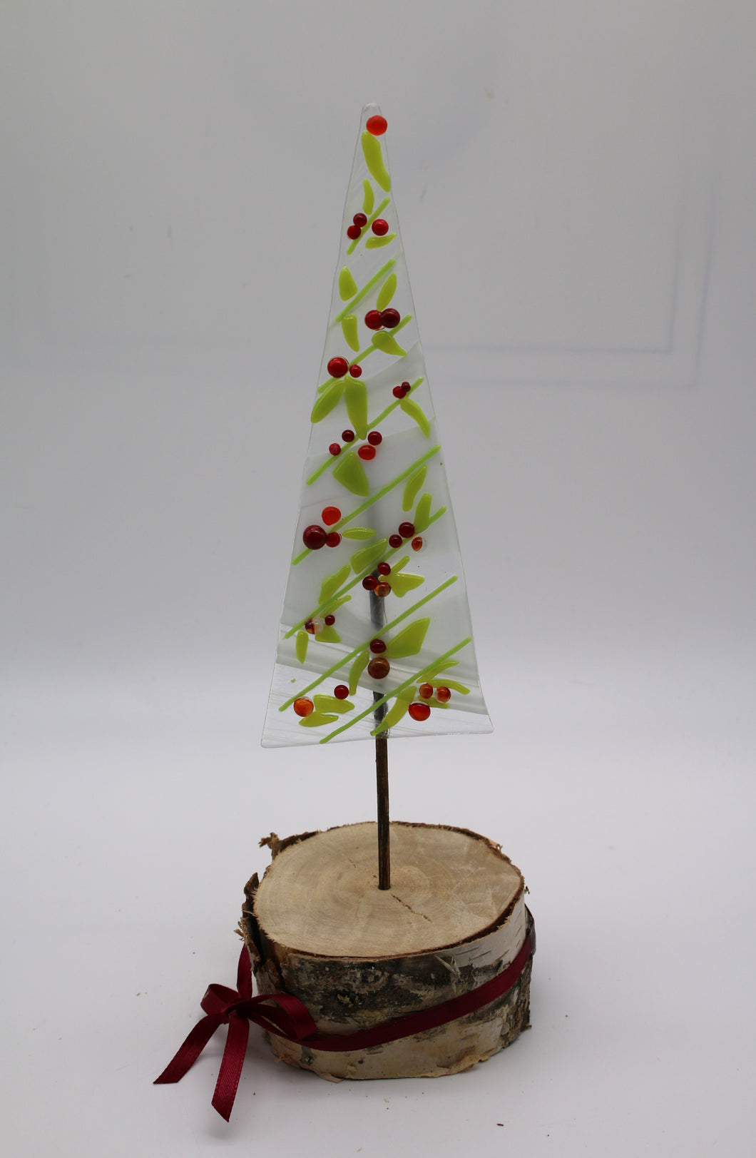 Christmas Lime Green with red berries tree in Birch Wood Stand