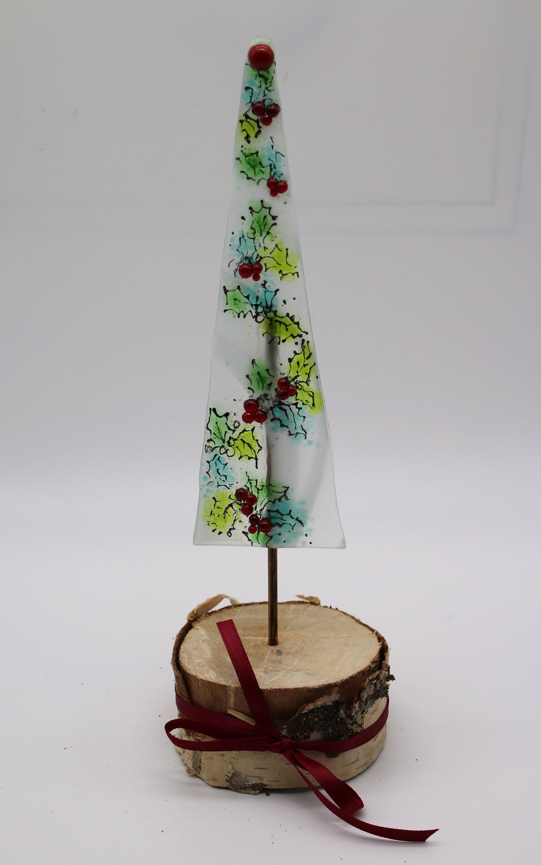 Christmas Holly Tree with Birch Wood Stand