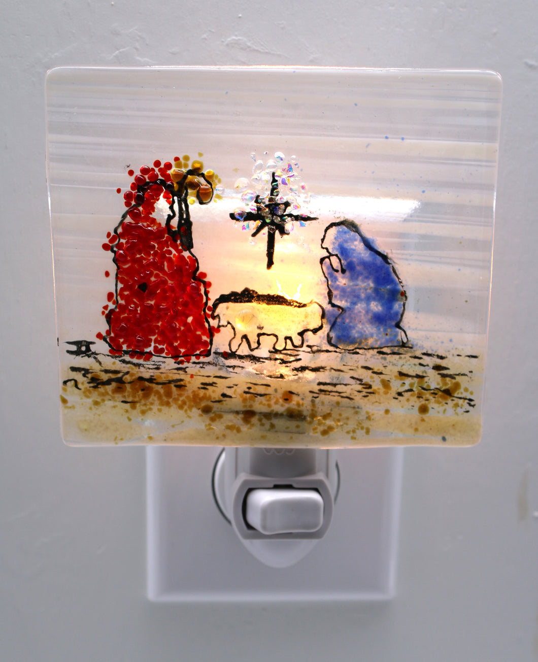 Christmas Nativity Scene on white streaky Glass