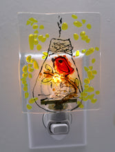 Load image into Gallery viewer, Red Bird in bulb Night Light on clear glass
