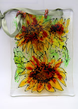 Load image into Gallery viewer, SunFlower Suncatcher with orange beads on Green Ribbon hanger
