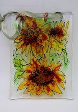 Load image into Gallery viewer, SunFlower Suncatcher with orange beads on Green Ribbon hanger
