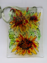 Load image into Gallery viewer, SunFlower Suncatcher with orange beads on Green Ribbon hanger
