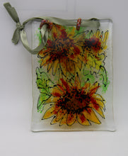 Load image into Gallery viewer, SunFlower Suncatcher with orange beads on Green Ribbon hanger
