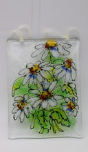 Load image into Gallery viewer, White Dasies Suncatcher hung with yellow Ribbon
