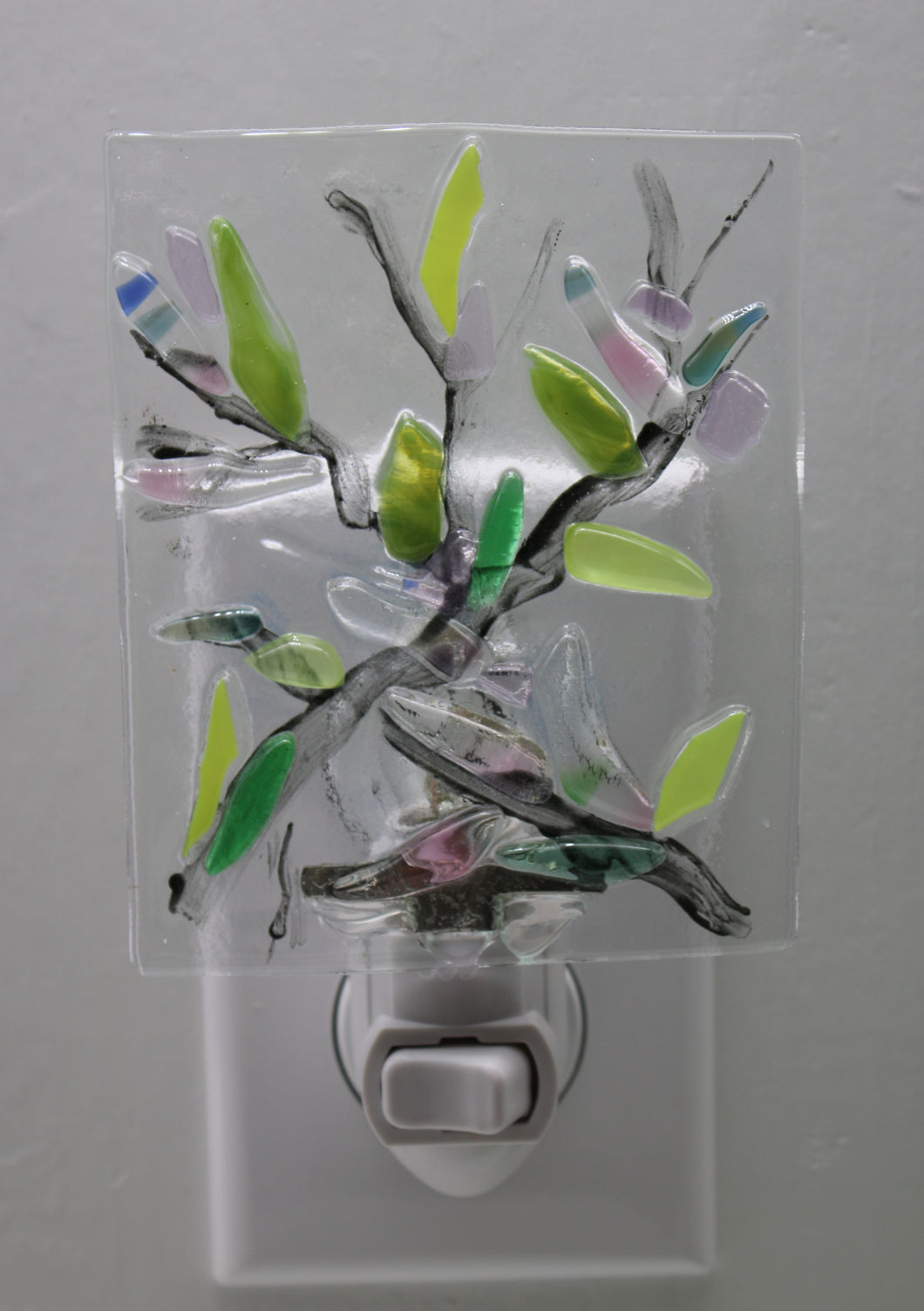 Clear, Pink and Blue Flowers on Clear Glass Night Light