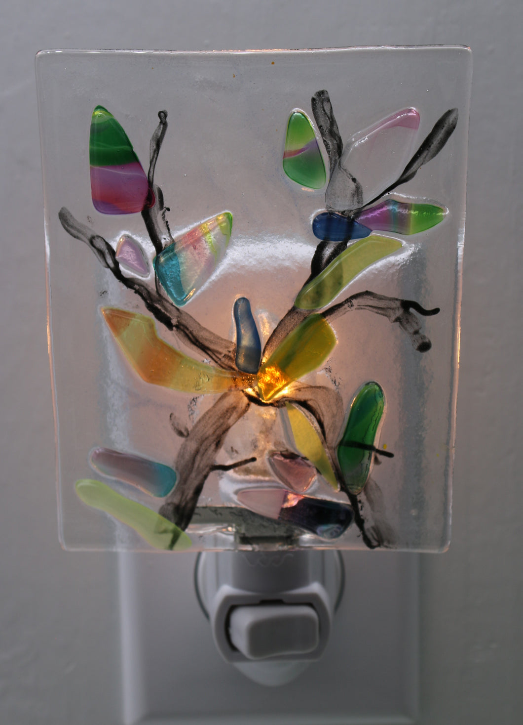Blue, Green, Pink and Mixed Flowers on Clear Glass Night Light
