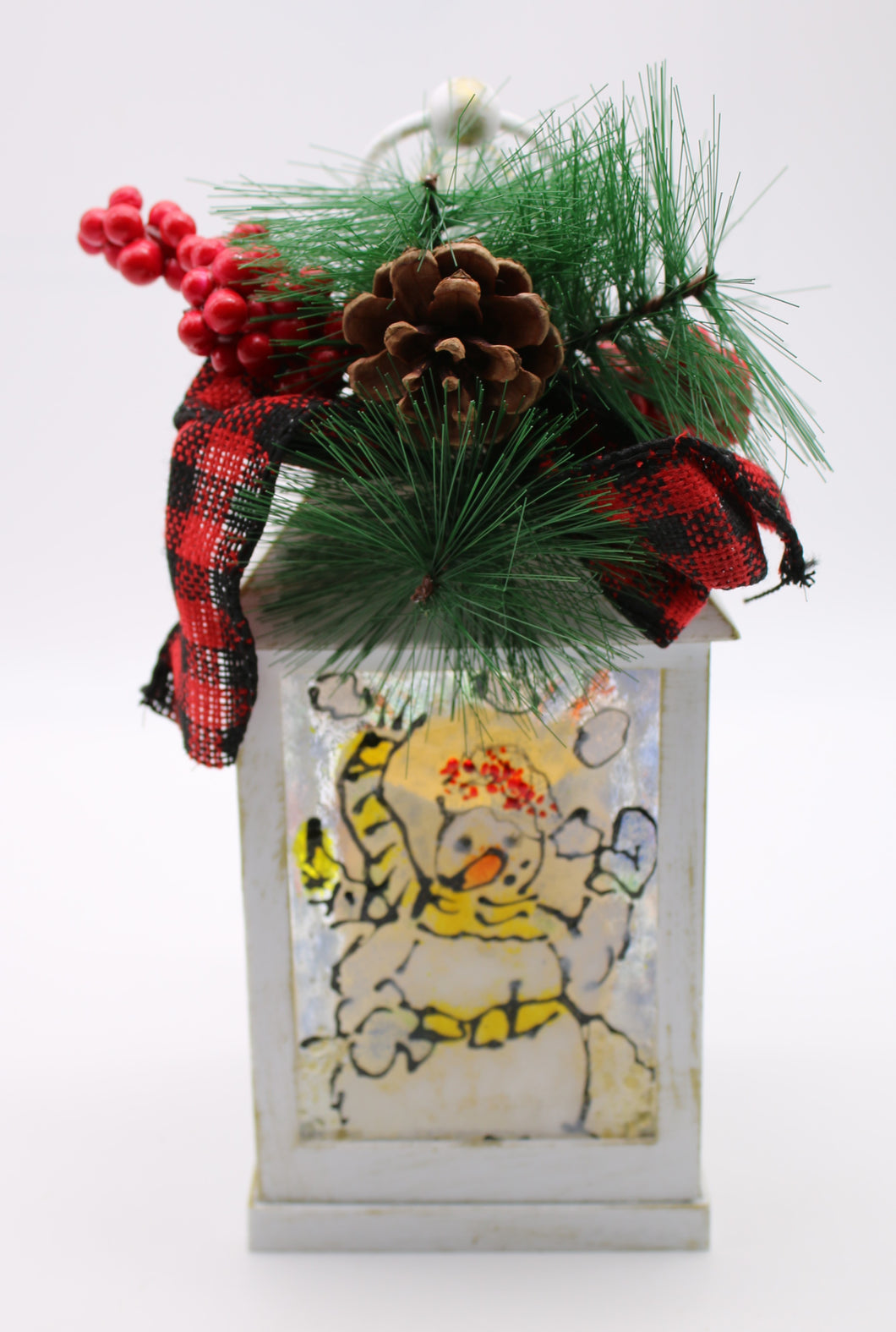 Small White Wooden Snowman Lantern
