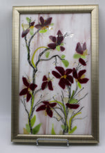 Load image into Gallery viewer, Red Flowers on Pink Streaky Glass Framed

