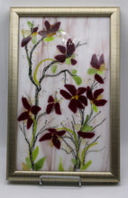 Load image into Gallery viewer, Red Flowers on Pink Streaky Glass Framed
