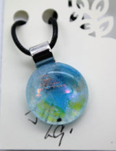 Load image into Gallery viewer, Jewelry -Necklace Round clear with blue mixed dichroic pieces
