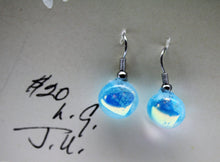 Load image into Gallery viewer, Jewelry - Light Blue with Dark blue flecks and dichroic Round Pierced Earrings
