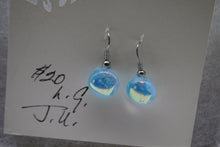 Load image into Gallery viewer, Jewelry - Light Blue with Dark blue flecks and dichroic Round Pierced Earrings
