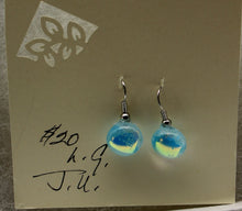 Load image into Gallery viewer, Jewelry - Light Blue with Dark blue flecks and dichroic Round Pierced Earrings
