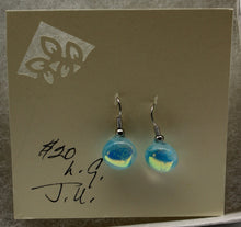 Load image into Gallery viewer, Jewelry - Light Blue with Dark blue flecks and dichroic Round Pierced Earrings
