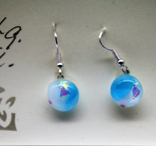 Load image into Gallery viewer, Jewelry - Round Clear with Aqua blue, purple and dichroic splashes of color Pierced Earrings
