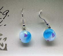 Load image into Gallery viewer, Jewelry - Round Clear with Aqua blue, purple and dichroic splashes of color Pierced Earrings
