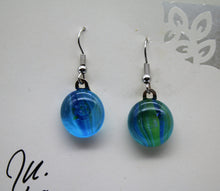 Load image into Gallery viewer, Jewelry - Small round Blue and green Tiger eye Pierced Earrings
