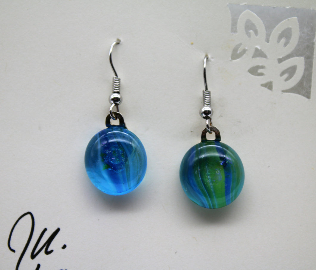 Jewelry - Small round Blue and green Tiger eye Pierced Earrings