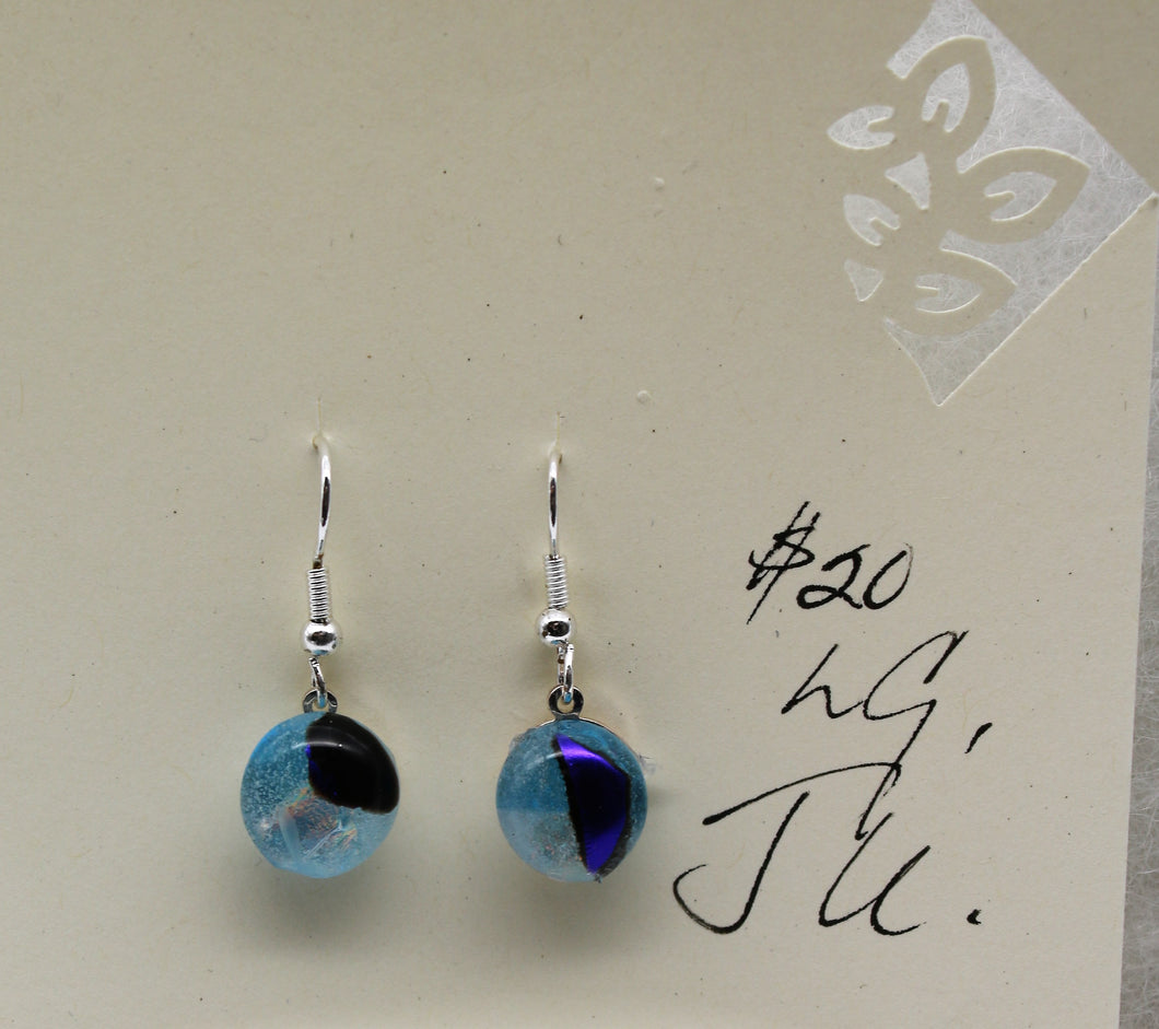 Jewelry - Round Clear with Blue and purple splashes of color Pierced Earrings