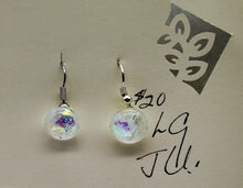 Load image into Gallery viewer, Jewelry -Round Clear with silver dichroic embedded glass Pierced Earrings
