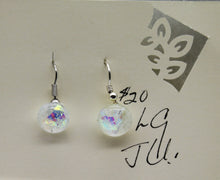 Load image into Gallery viewer, Jewelry -Round Clear with silver dichroic embedded glass Pierced Earrings
