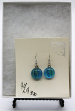 Load image into Gallery viewer, Jewelry - Small round Blue Stripped glass Pierced Earrings
