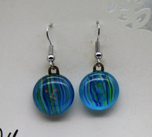 Load image into Gallery viewer, Jewelry - Small round Blue Stripped glass Pierced Earrings
