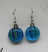 Load image into Gallery viewer, Jewelry - Small round Blue Stripped glass Pierced Earrings
