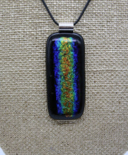 Load image into Gallery viewer, Jewelry - Oblong Black Pendant with Blue, Gold and Green Dichroic Stripe
