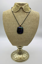 Load image into Gallery viewer, Jewelry - Small Square Black with Varying Color pieces of Dichroic glass embedded in Glass pendant
