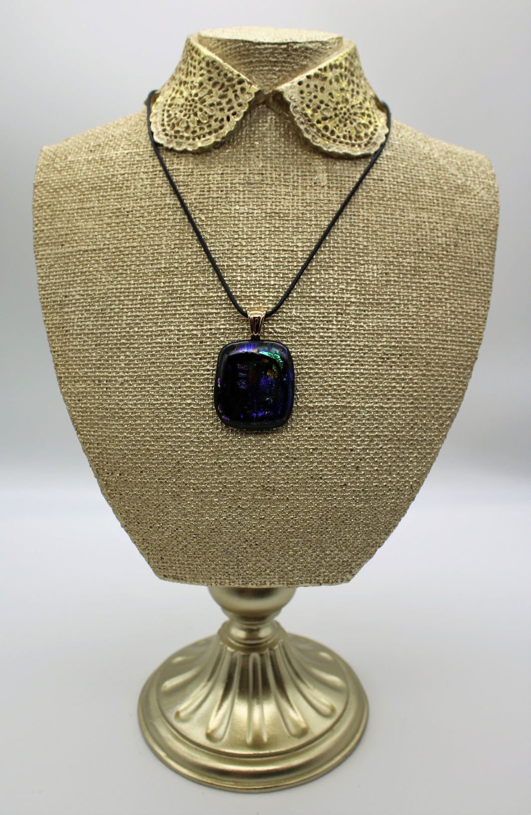 Jewelry - Small Square Black with Varying Color pieces of Dichroic glass embedded in Glass pendant